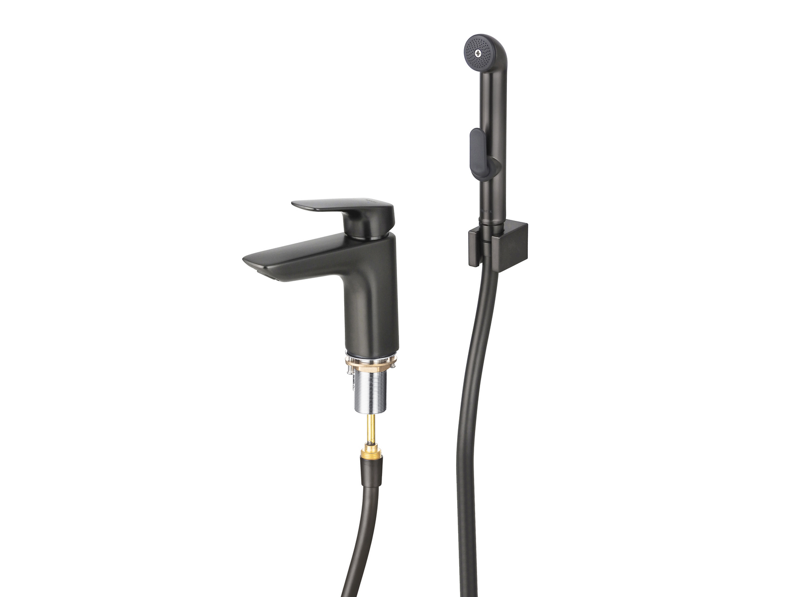 AQUATEK Смеситель для раковины 97 с гигиеническим ручным душем AQUATEK AQ1012BGM Вега, оружейная сталь