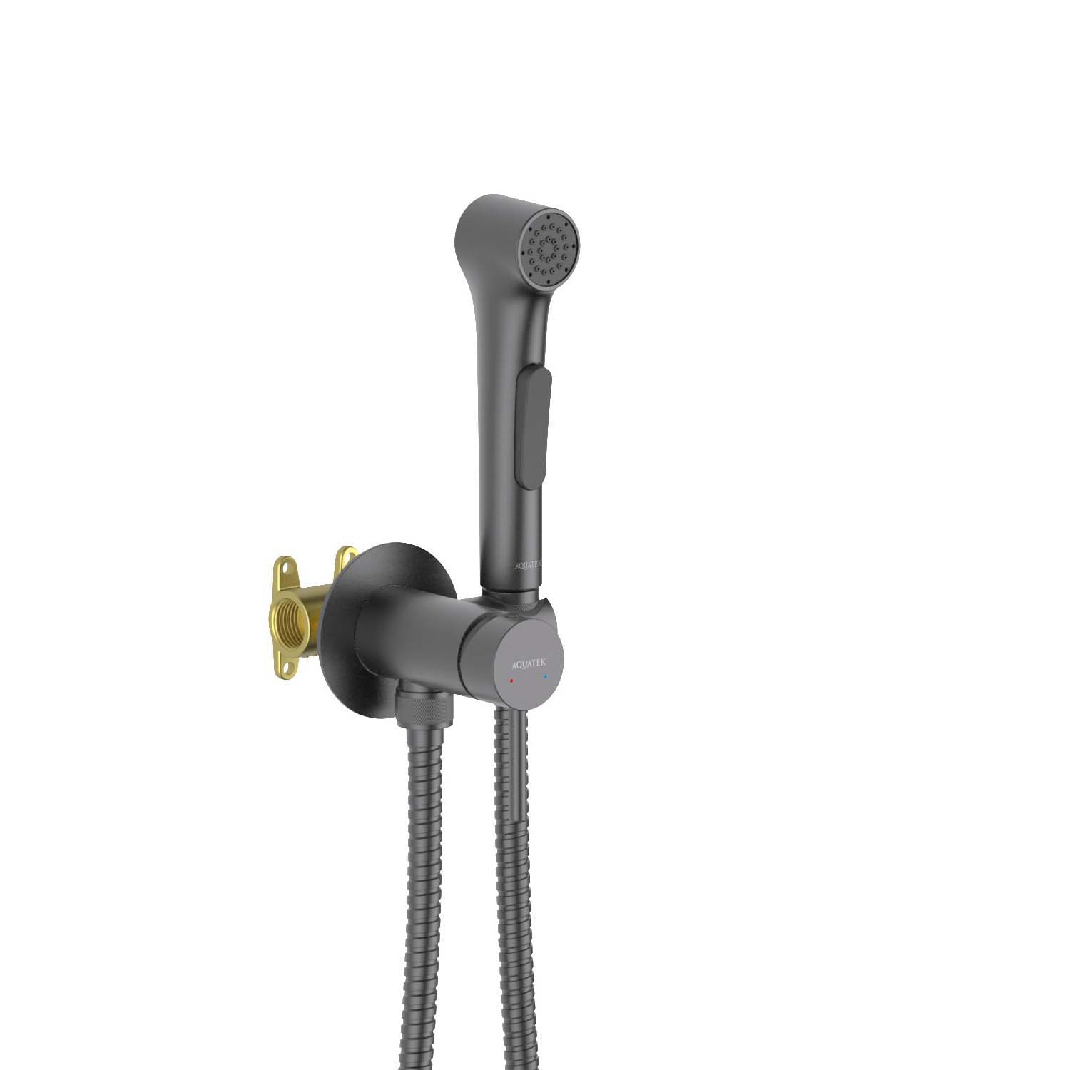 AQUATEK AQ1020BGM ЕВРОПА комплект для гигиенического душа встроенный (смеситель + гигиеническая лейка + шланг), оружейная сталь