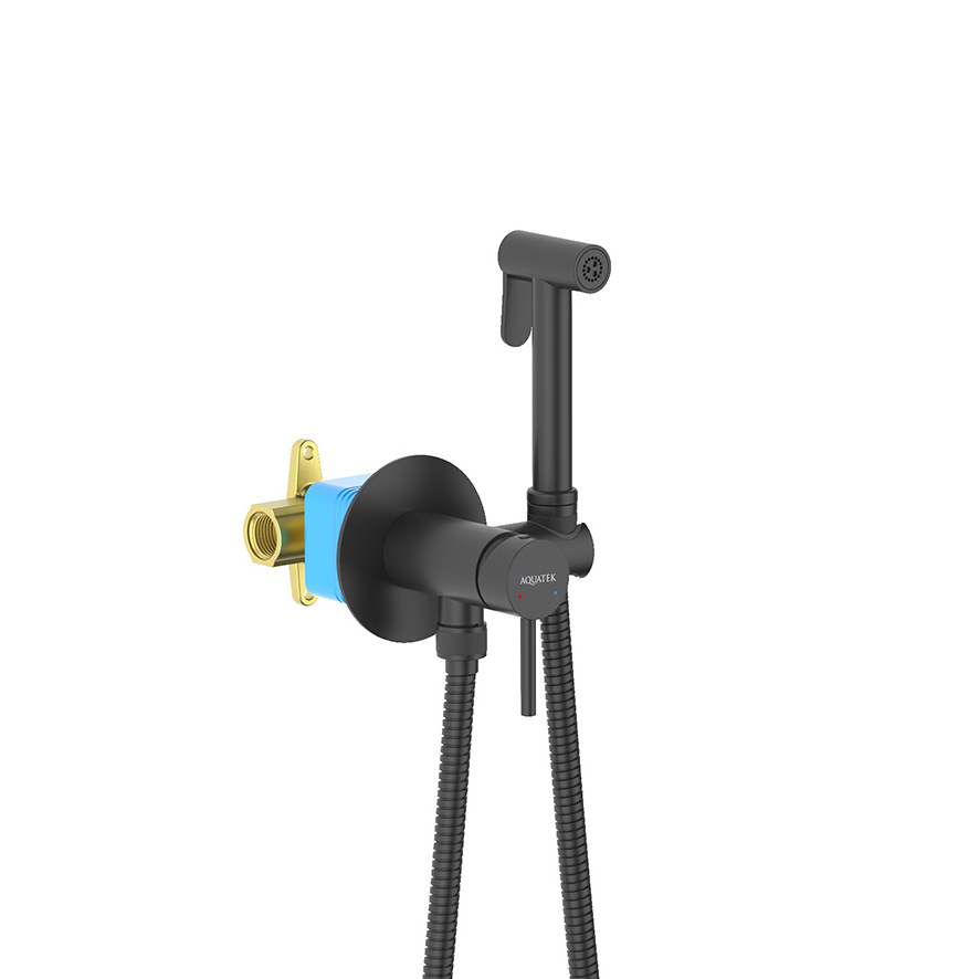 AQUATEK Комплект для гигиенического душа встроенный (смеситель + гигиеническая лейка + шланг) AQUATEK, матовый черный AQ1021MB Европа