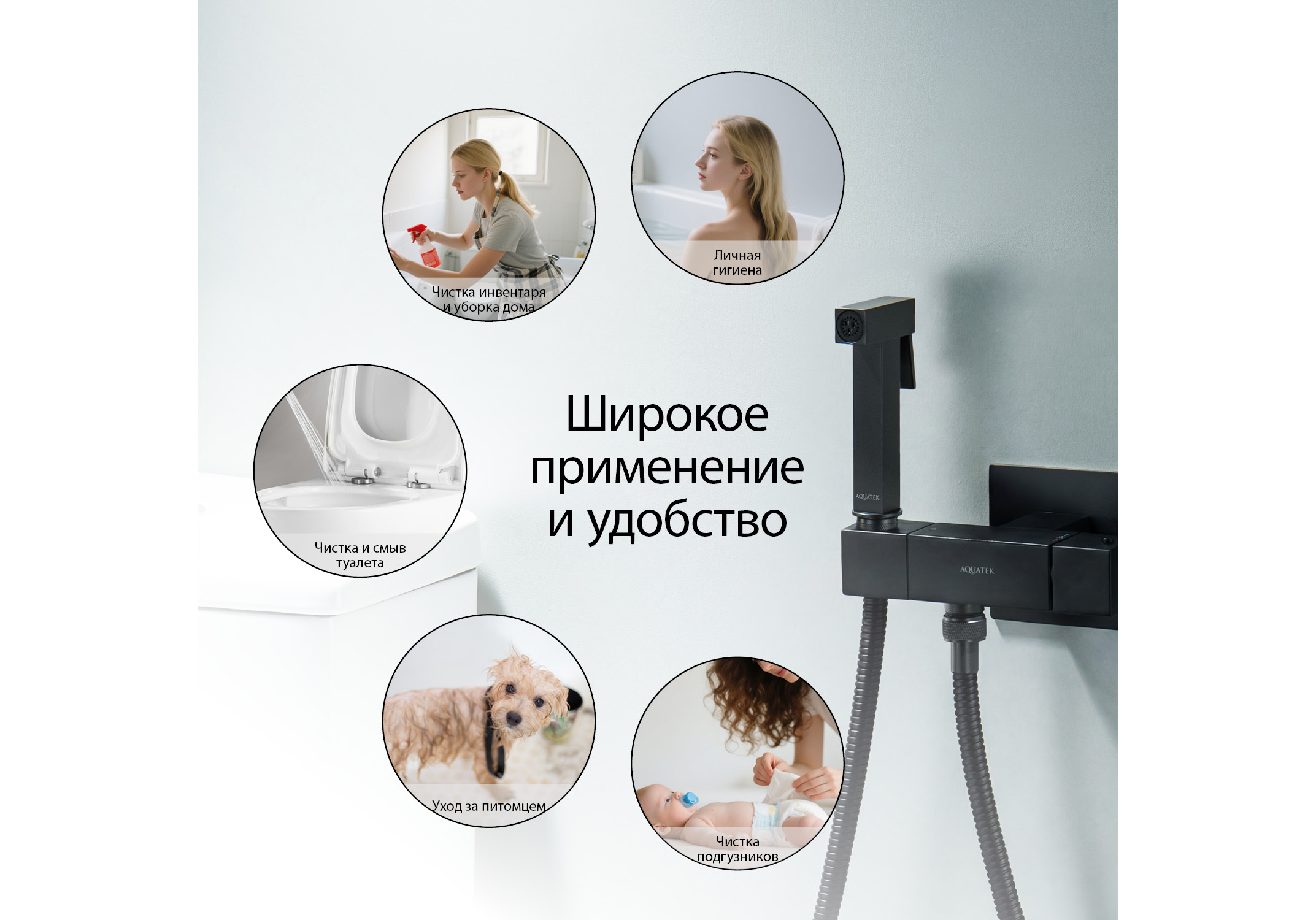 Комплект для гигиенического душа термостатический встроенный (смеситель + гигиеническая лейка + шланг) AQUATEK, матовый черный AQ1028MB Либра — фото 18