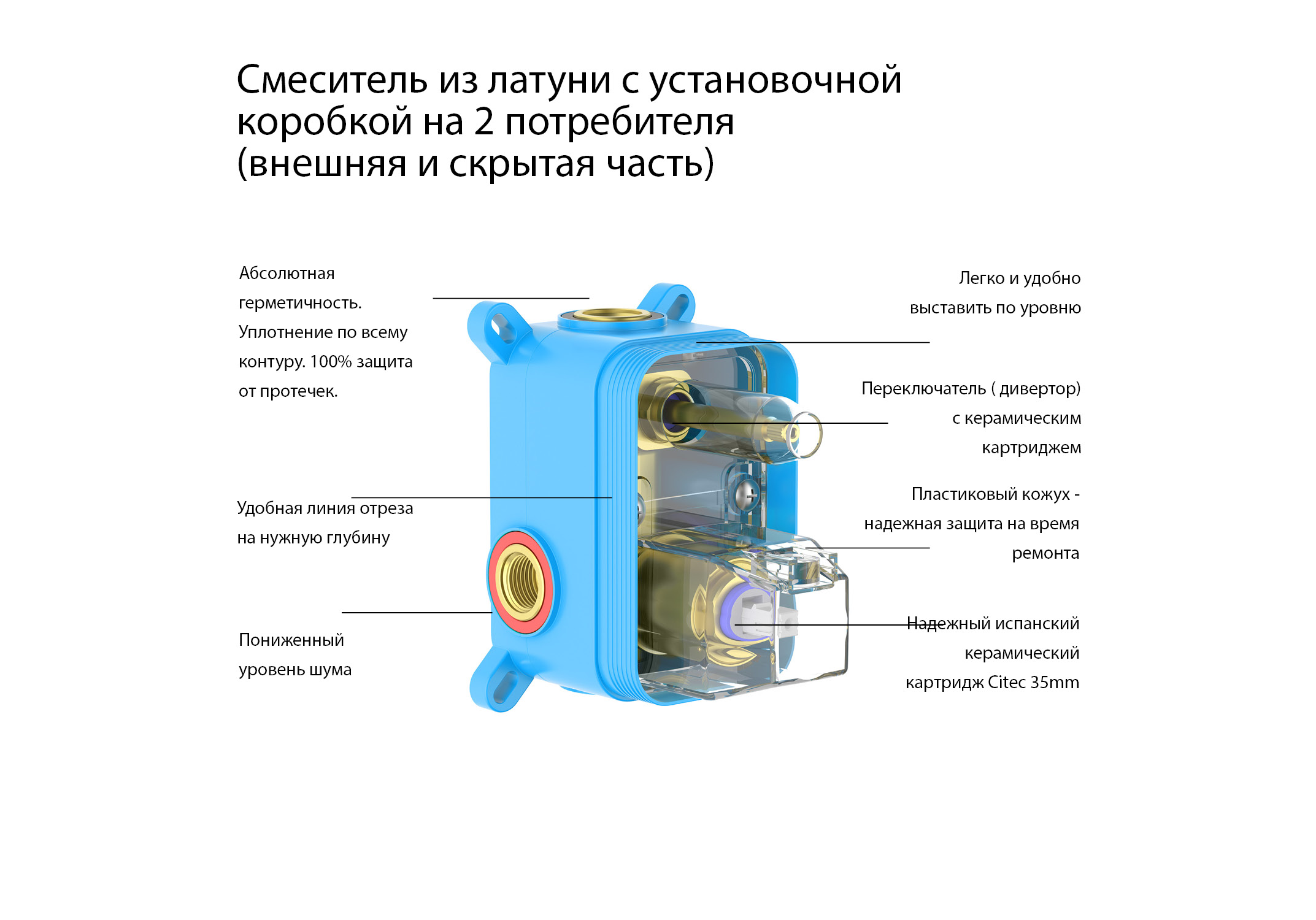 Смеситель для ванны 2 режима, (внешняя и скрытая часть) AQUATEK AQ1246CR Оберон — фото 7