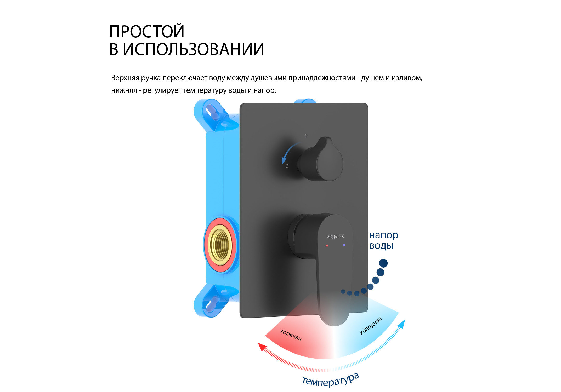 Смеситель для ванны 2 режима, (внешняя и скрытая часть) AQUATEK, матовый черный AQ1246MB Оберон — фото 8
