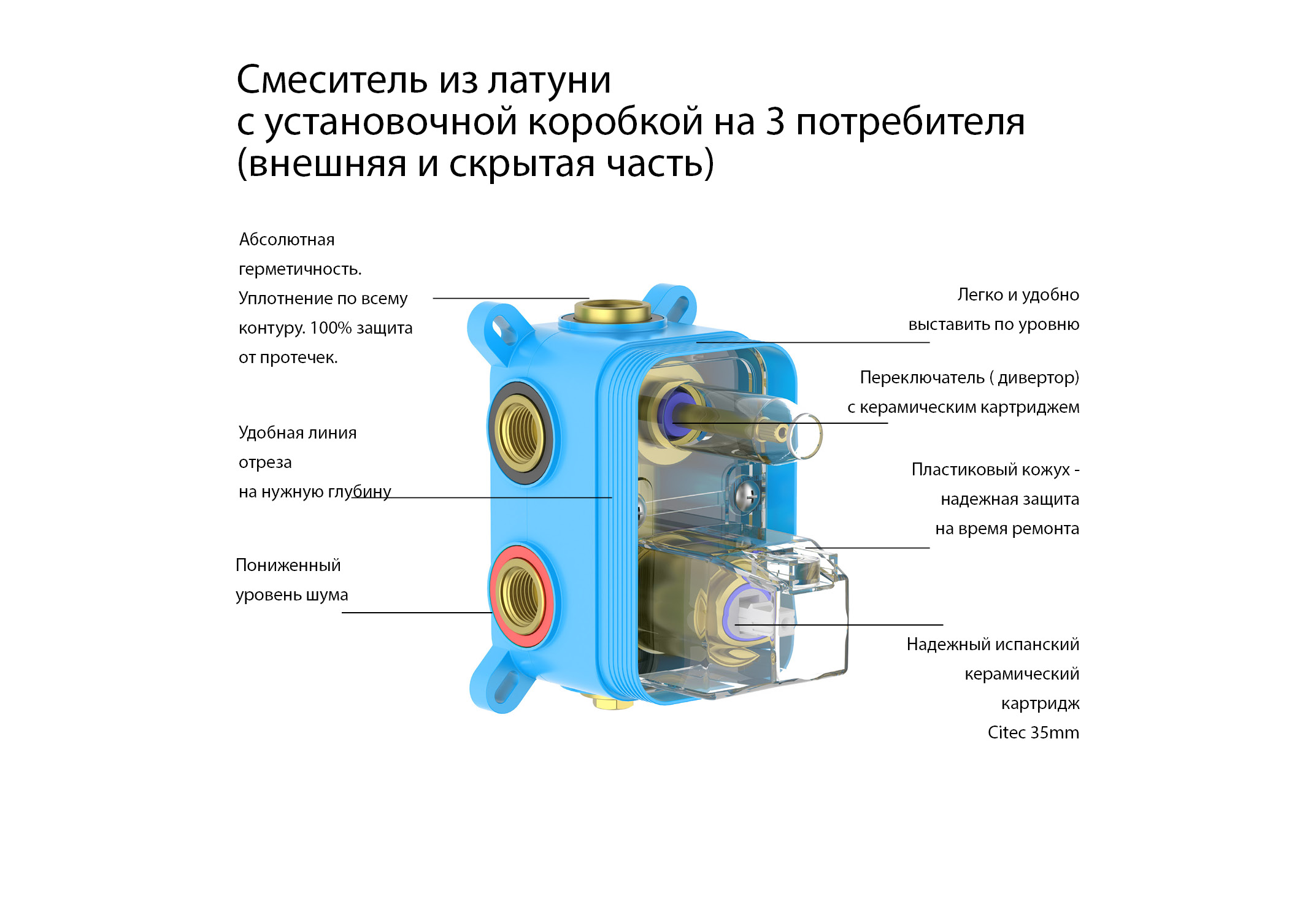 Смеситель для ванны 3 режима (внешняя и скрытая часть) AQUATEK AQ1247CR Оберон — фото 7