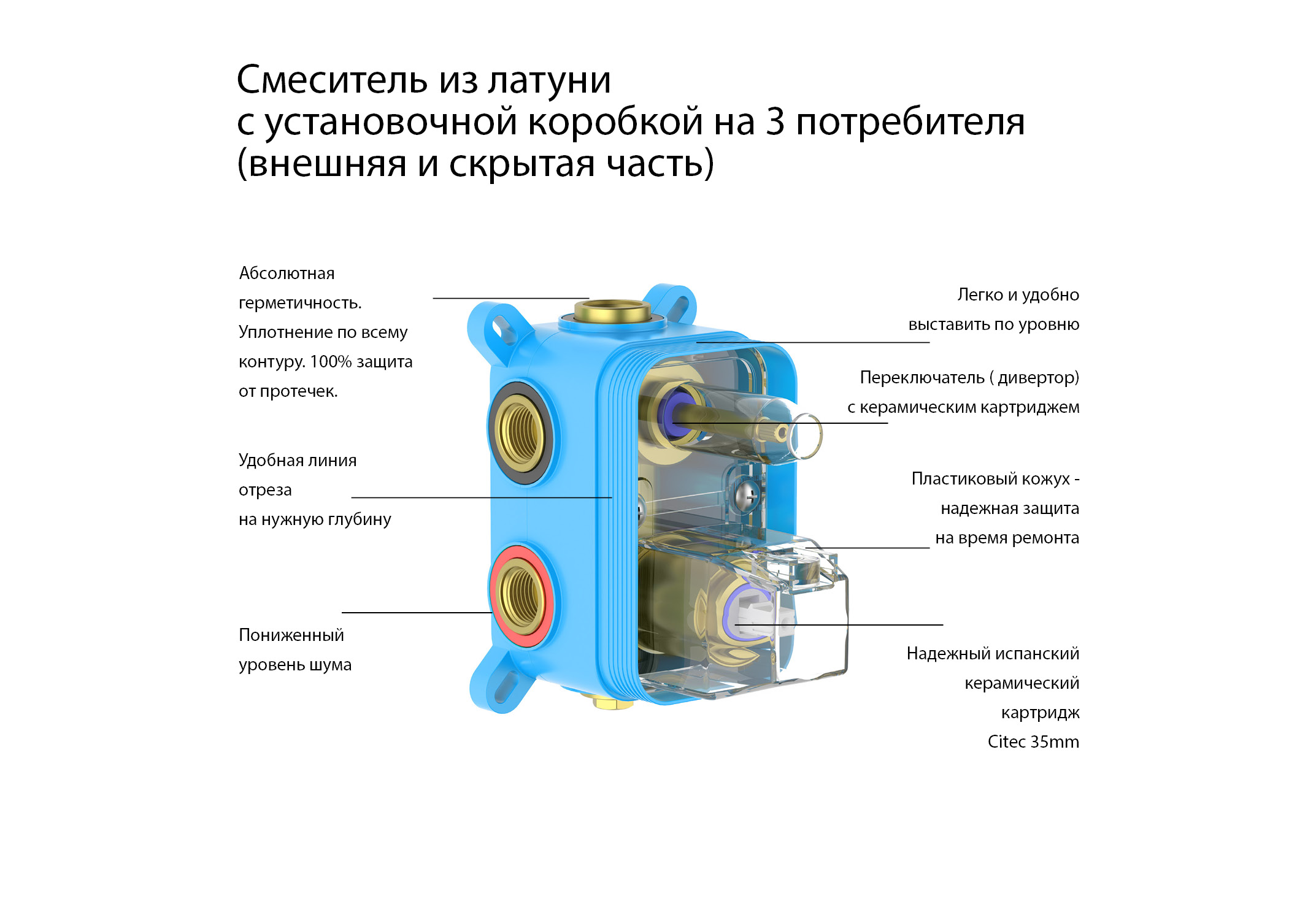 Смеситель для ванны 3 режима (внешняя и скрытая часть) AQUATEK, матовый черный AQ1247MB Оберон — фото 7