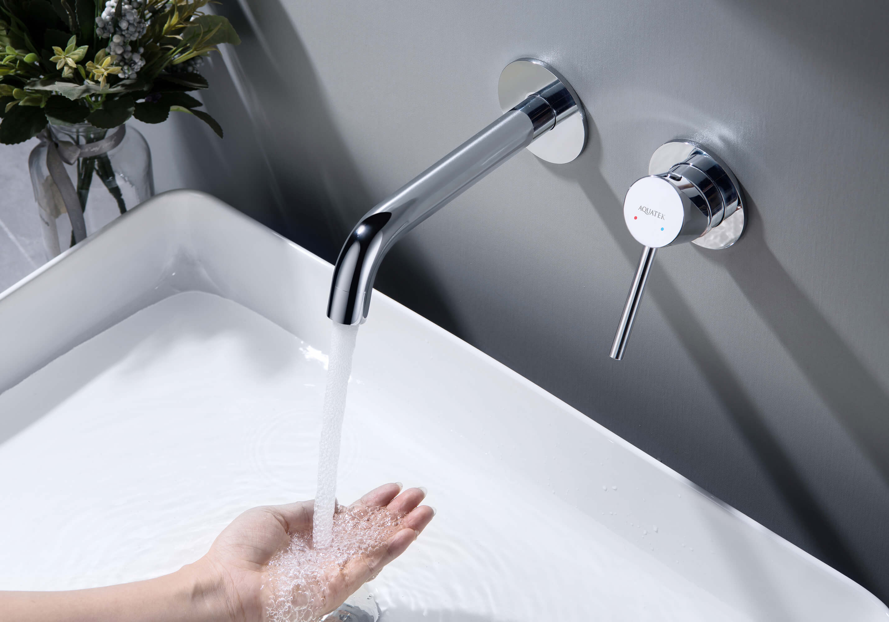 Смеситель для раковины настенный 2 отв. (внешняя и скрытая часть) AQUATEK AQ1313CR Европа — фото 8