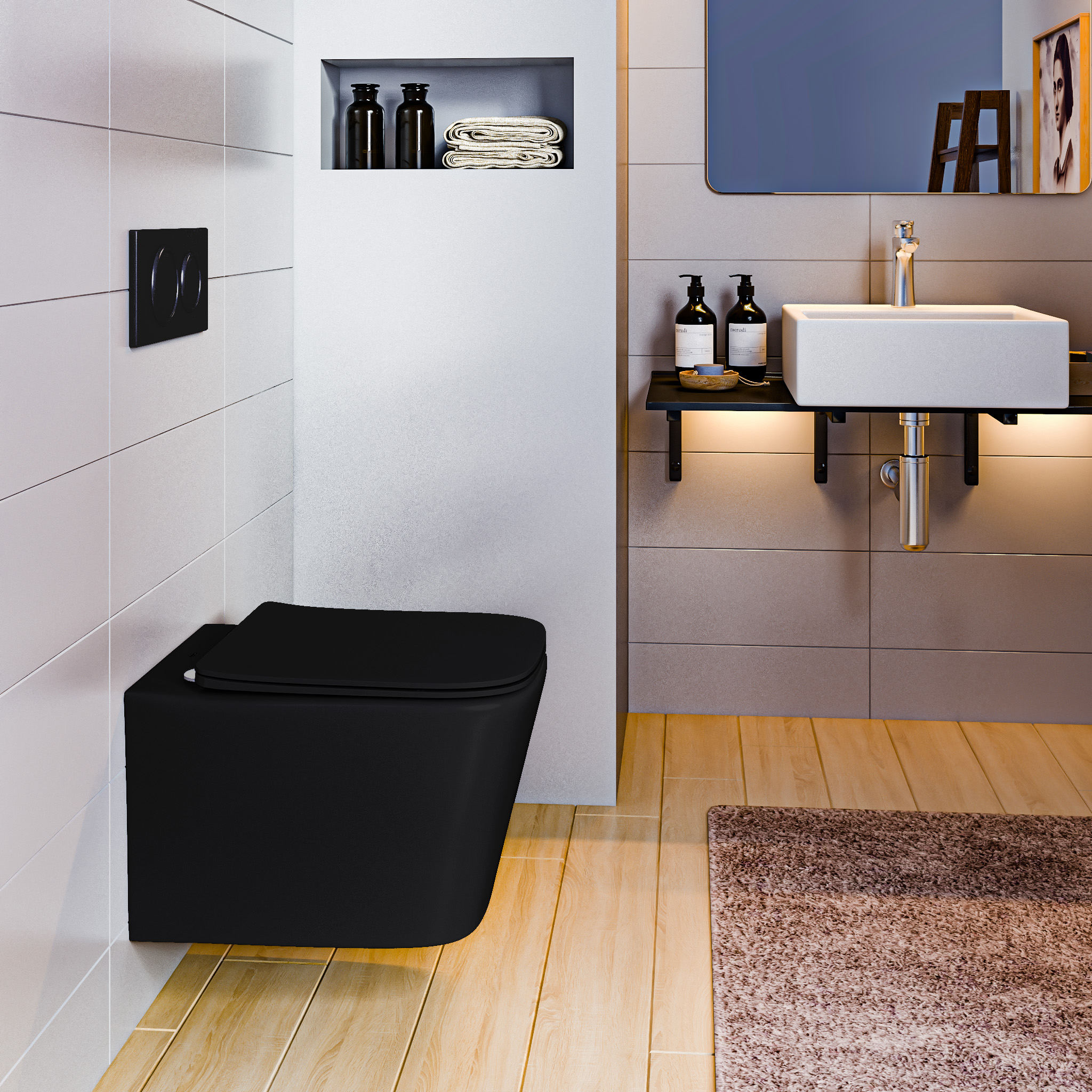 BAS Унитаз подвесной серия KVADRO BLACK (чёрный)